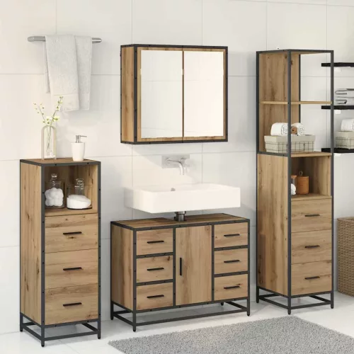  Fürdőszoba bútor szett fiókkal 3 pcs Artisan tölgy Faanyag