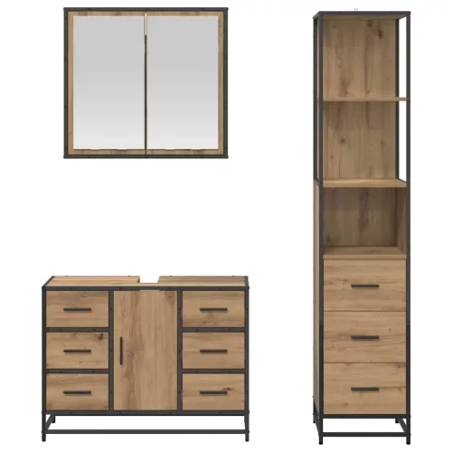  Fürdőszoba bútor szett fiókkal 3 pcs Artisan tölgy Faanyag