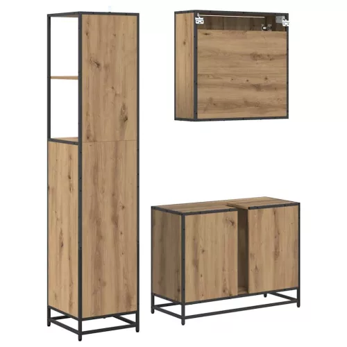  Fürdőszoba bútor szett fiókkal 3 pcs Artisan tölgy Faanyag