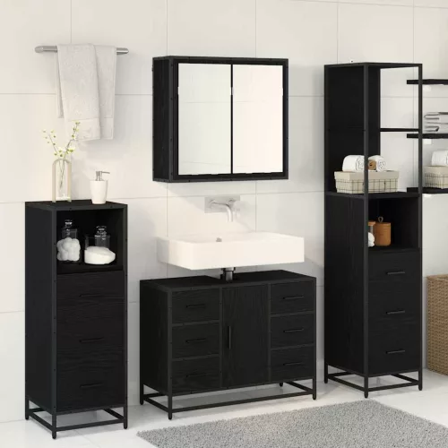  Fürdőszoba bútor szett fiókkal 3 pcs Fekete tölgy Faanyag