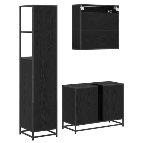  Fürdőszoba bútor szett fiókkal 3 pcs Fekete tölgy Faanyag