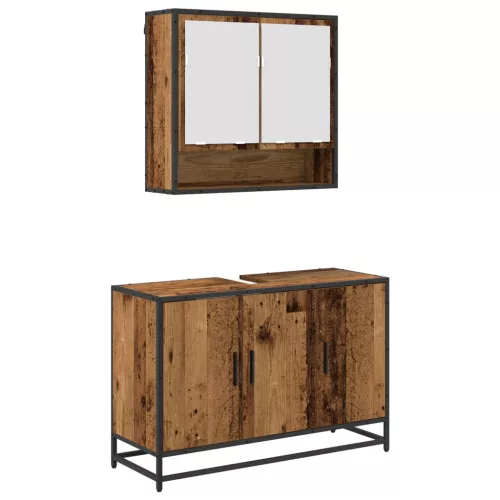  Fürdőszoba bútor szett polcokkal ajtóval 2 pcs Öreg fa Faanyag