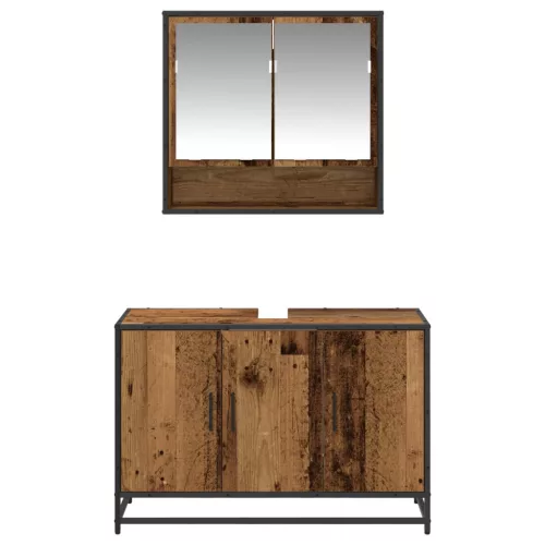  Fürdőszoba bútor szett polcokkal ajtóval 2 pcs Öreg fa Faanyag