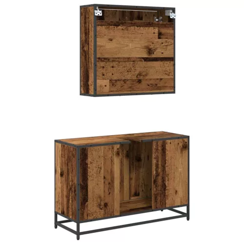  Fürdőszoba bútor szett polcokkal ajtóval 2 pcs Öreg fa Faanyag