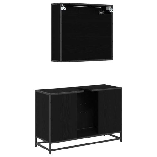  Fürdőszoba bútor szett polcokkal 2 pcs Fekete tölgy Faanyag