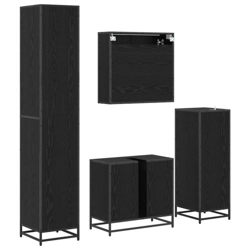  Fürdőszoba bútor szett polcokkal 4 pcs Fekete tölgy Faanyag