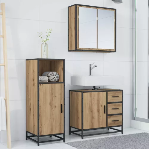  Fürdőszoba bútor szett fiókkal 3 pcs Artisan tölgy Faanyag