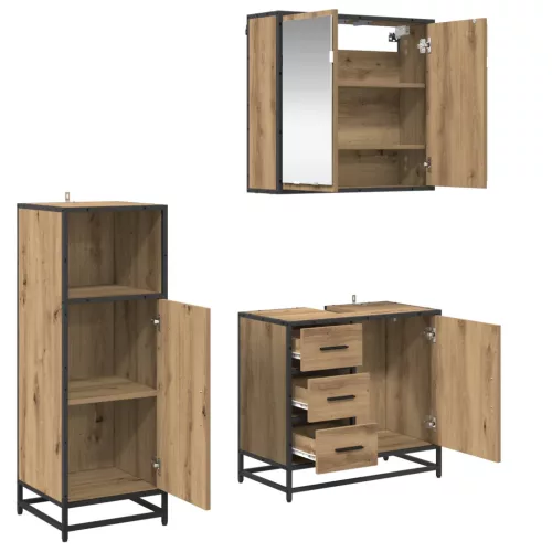  Fürdőszoba bútor szett fiókkal 3 pcs Artisan tölgy Faanyag