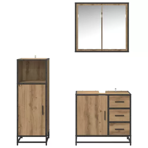  Fürdőszoba bútor szett fiókkal 3 pcs Artisan tölgy Faanyag