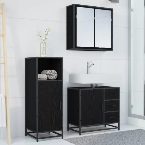  Fürdőszoba bútor szett fiókkal 3 pcs Fekete tölgy Faanyag