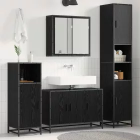    Fürdőszoba bútor szett polcokkal 3 pcs Fekete tölgy Faanyag