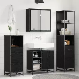    Fürdőszoba bútor szett fiókkal 3 pcs Fekete tölgy Faanyag