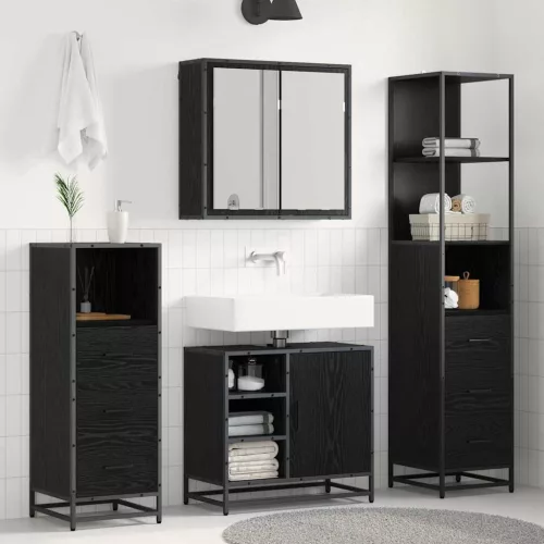  Fürdőszoba bútor szett fiókkal 3 pcs Fekete tölgy Faanyag
