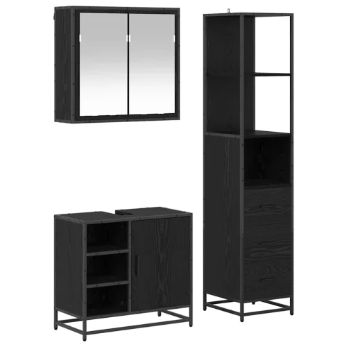  Fürdőszoba bútor szett fiókkal 3 pcs Fekete tölgy Faanyag