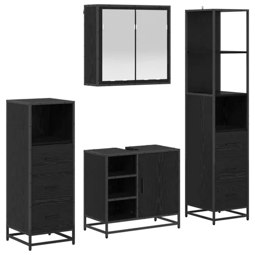  Fürdőszoba bútor szett fiókkal 4 pcs Fekete tölgy Faanyag