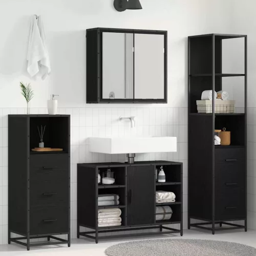  Fürdőszoba bútor szett fiókkal 3 pcs Fekete tölgy Faanyag
