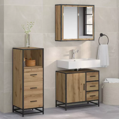  Fürdőszoba bútor szett fiókkal 3 pcs Artisan tölgy Faanyag