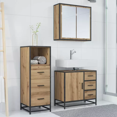  Fürdőszoba bútor szett fiókkal 3 pcs Artisan tölgy Faanyag