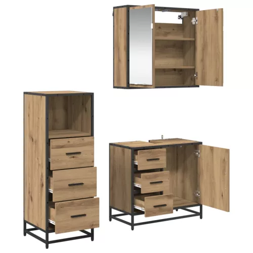  Fürdőszoba bútor szett fiókkal 3 pcs Artisan tölgy Faanyag