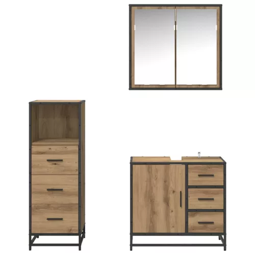  Fürdőszoba bútor szett fiókkal 3 pcs Artisan tölgy Faanyag