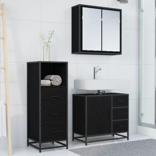  Fürdőszoba bútor szett fiókkal 3 pcs Fekete tölgy Faanyag