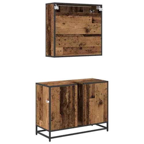  Fürdőszoba bútor szett fiókkal polcokkal 2 pcs Öreg fa Faanyag