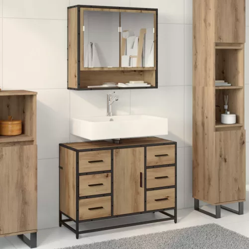  Fürdőszoba bútor szett fiókkal 2 pcs Artisan tölgy Faanyag