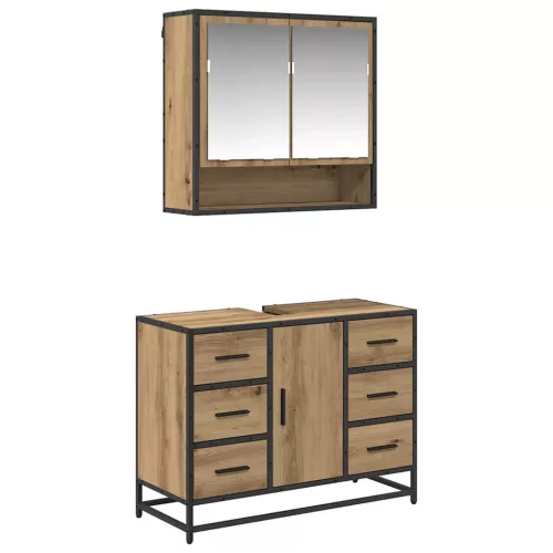  Fürdőszoba bútor szett fiókkal 2 pcs Artisan tölgy Faanyag