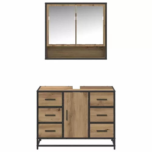  Fürdőszoba bútor szett fiókkal 2 pcs Artisan tölgy Faanyag