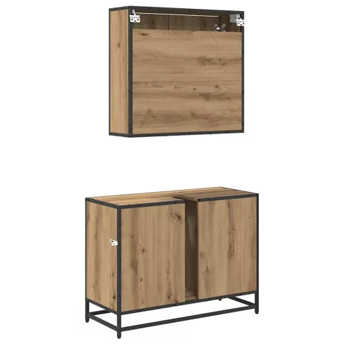  Fürdőszoba bútor szett fiókkal 2 pcs Artisan tölgy Faanyag