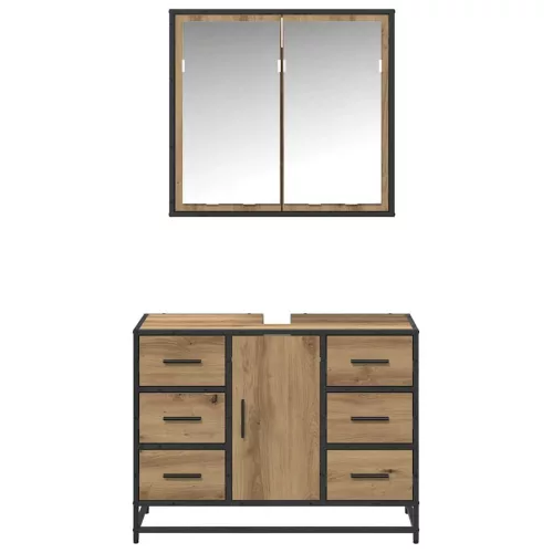  Fürdőszoba bútor szett fiókkal 2 pcs Artisan tölgy Faanyag