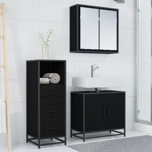  Fürdőszoba bútor szett fiókkal 3 pcs Fekete tölgy Faanyag