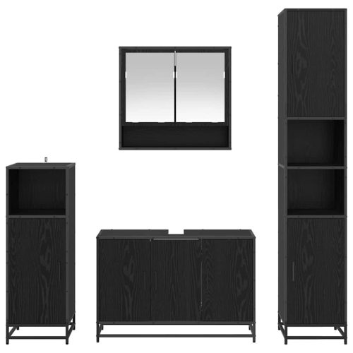  Fürdőszoba bútor szett polcokkal 4 pcs Fekete tölgy Faanyag