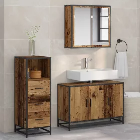    Fürdőszoba bútor szett fiókkal polcokkal 3 pcs Öreg fa Faanyag