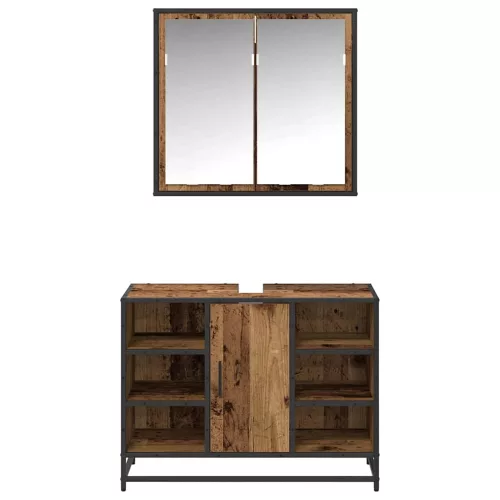  Fürdőszoba bútor szett polcokkal ajtóval 2 pcs Öreg fa Faanyag