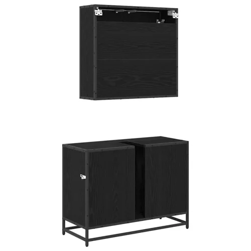 Fürdőszoba bútor szett polcokkal 2 pcs Fekete tölgy Faanyag