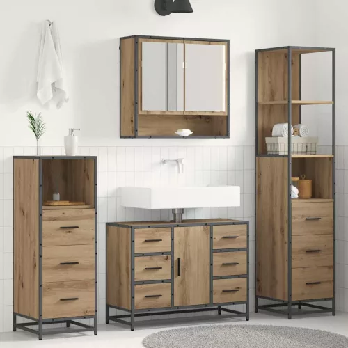  Fürdőszoba bútor szett fiókkal 4 pcs Artisan tölgy Faanyag