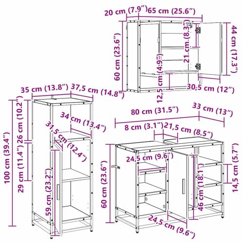  Fürdőszoba bútor szett polcokkal 3 pcs Fekete tölgy Faanyag