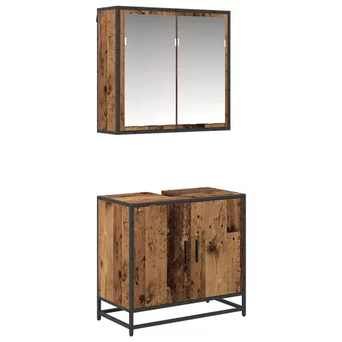  Fürdőszoba bútor szett polcokkal ajtóval 2 pcs Öreg fa Faanyag