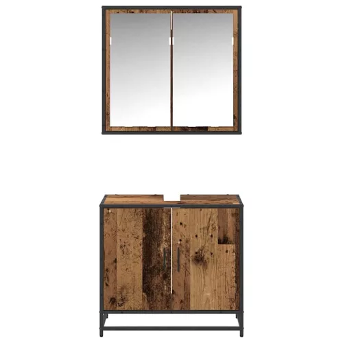  Fürdőszoba bútor szett polcokkal ajtóval 2 pcs Öreg fa Faanyag