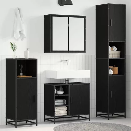  Fürdőszoba bútor szett polcokkal 4 pcs Fekete tölgy Faanyag