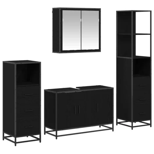  Fürdőszoba bútor szett fiókkal 4 pcs Fekete tölgy Faanyag