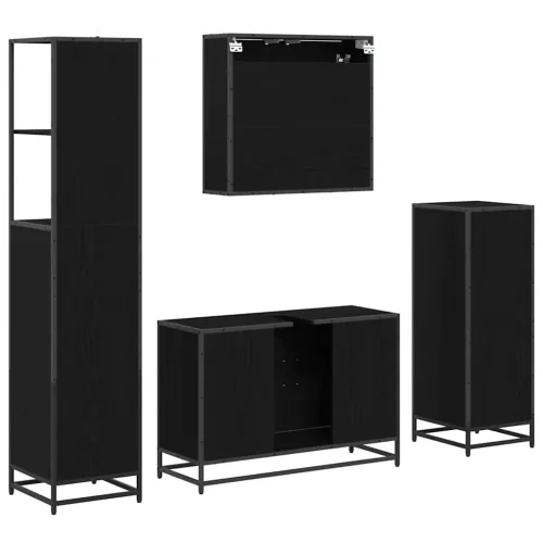  Fürdőszoba bútor szett fiókkal 4 pcs Fekete tölgy Faanyag