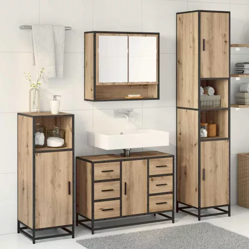  Fürdőszoba bútor szett fiókkal 3 pcs Artisan tölgy Faanyag