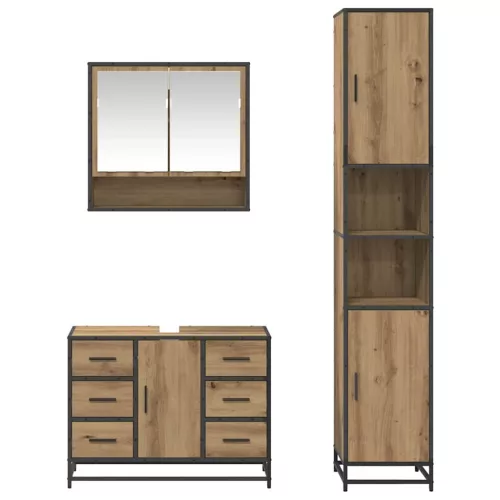  Fürdőszoba bútor szett fiókkal 3 pcs Artisan tölgy Faanyag