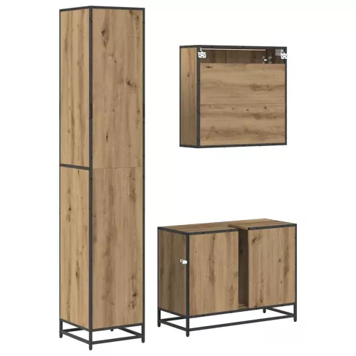  Fürdőszoba bútor szett fiókkal 3 pcs Artisan tölgy Faanyag