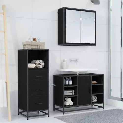  Fürdőszoba bútor szett fiókkal polcokkal 3 pcs Öreg fa Faanyag