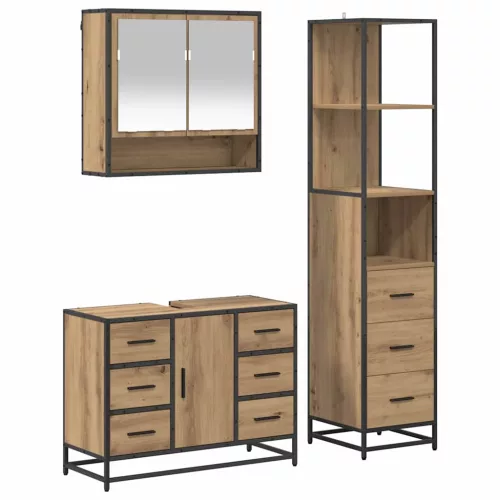  Fürdőszoba bútor szett fiókkal 3 pcs Artisan tölgy Faanyag