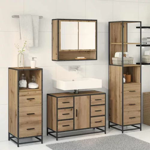  Fürdőszoba bútor szett fiókkal 3 pcs Artisan tölgy Faanyag