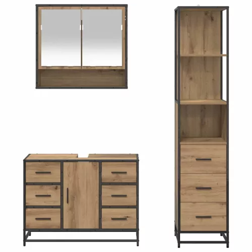  Fürdőszoba bútor szett fiókkal 3 pcs Artisan tölgy Faanyag